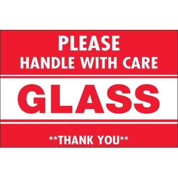 Box Partners Tape Logic DL2164 2 x 3 in. - Glass - Handle with Care Labels; Red & White - Roll of 500 DL2164 - main
